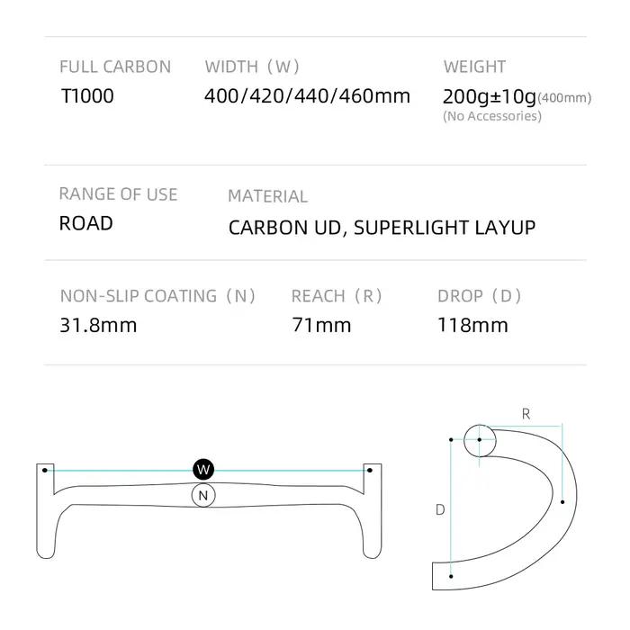 RYET AEROMAX-Guidon de vélo de route en carbone, poignées de vélo, tige 31.8mm, 400mm, 420mm, 440/46