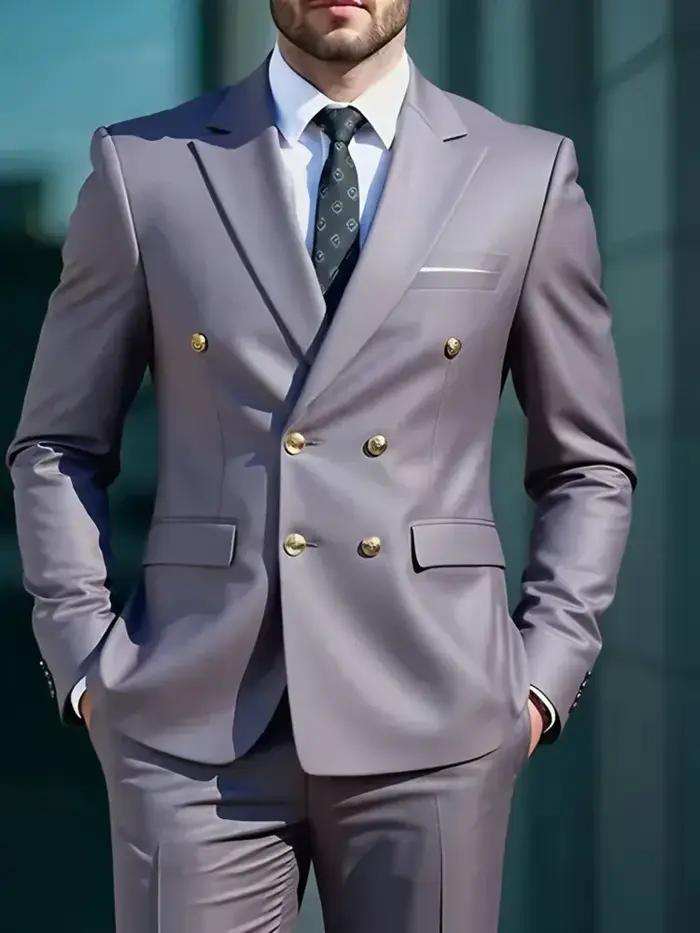 Mode nouveaux hommes loisirs Boutique affaires Banquet couleur unie mariage Double boutonnage Slim F