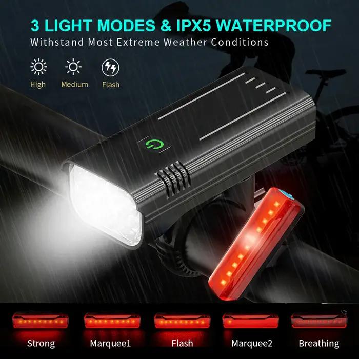 NATFIRE 6 LED lumière de vélo 3600 Lumen lampe de vélo Rechargeable lampe de poche avant et arrière