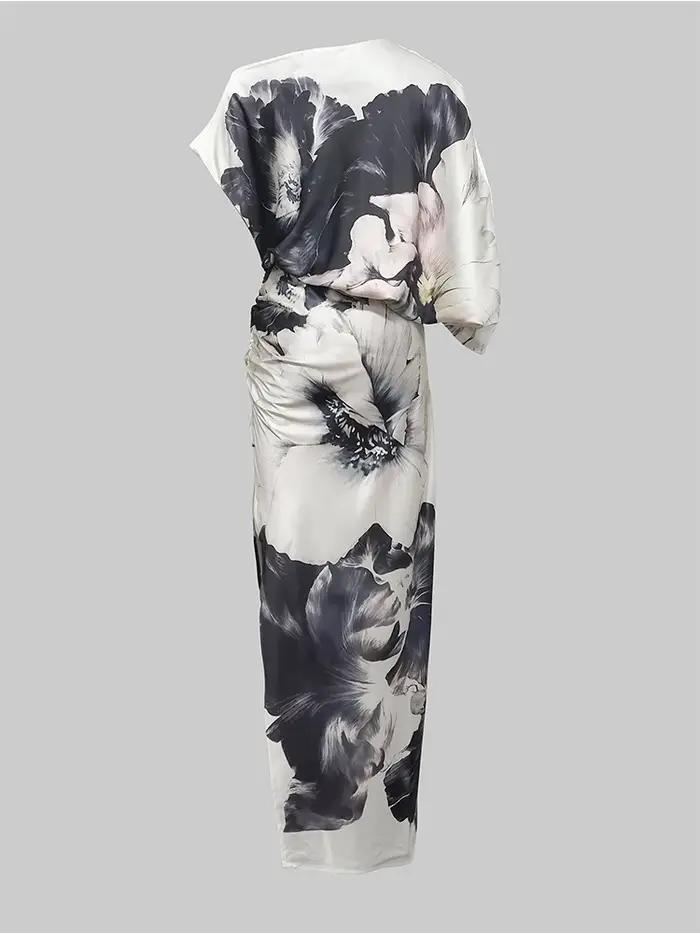 Gymystars mode robes de soirée imprimé fleuri robe longue pour les femmes été Art asymétrique manche