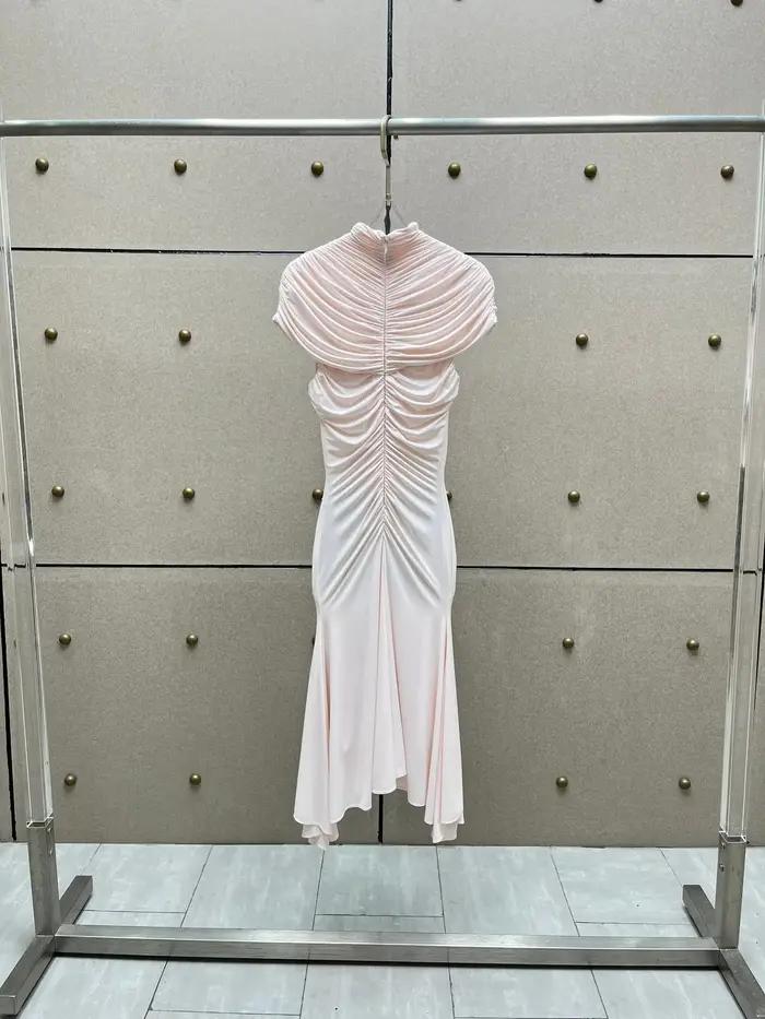 Robe longue plissée sexy, col haut, manches courtes, tempérament, mode, robes de soirée, paquet Slim