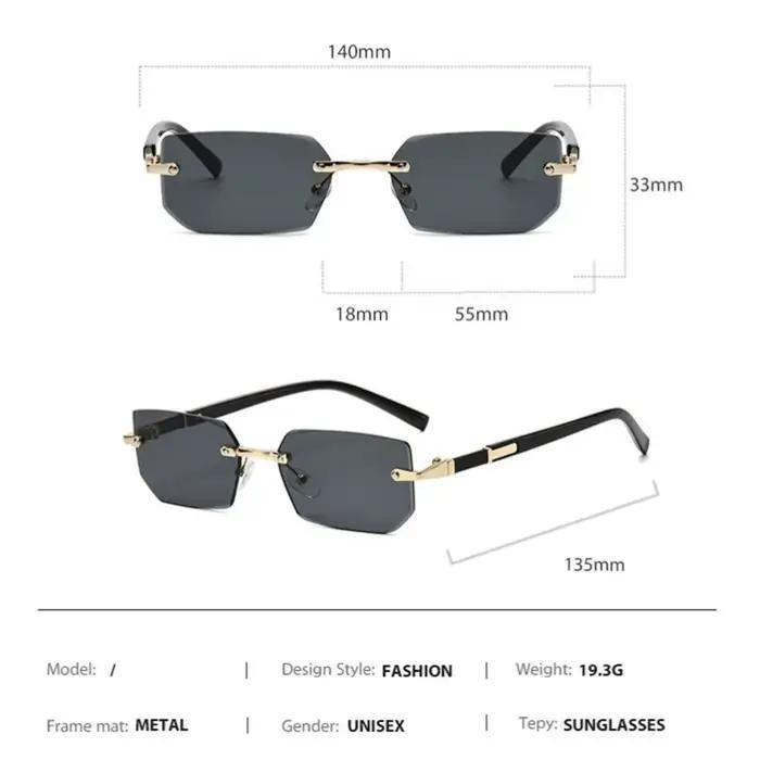 Lunettes de soleil rectangulaires sans monture avec bord coupé, lunettes sans cadre, lunettes de sol