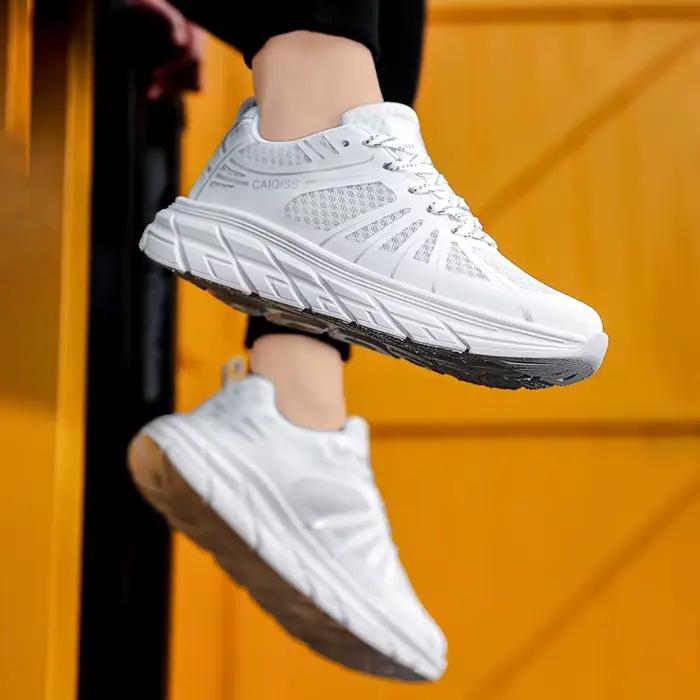 Chaussures de course respirantes en maille pour couple, baskets athlétiques jaunes à la mode pour ho