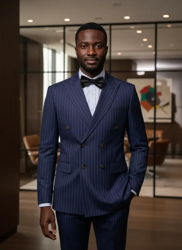 Costumes rayés bleus de haute qualité ST Cassy pour hommes, coupe ajustée, vêtements de luxe pour ho