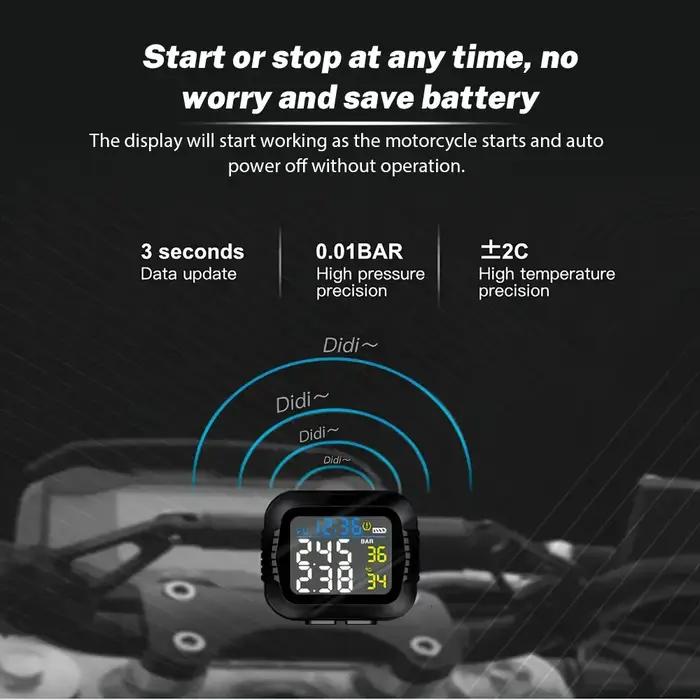 Système de surveillance TPMS de la pression des pneus de Moto, alarme de température avec 2 capteurs