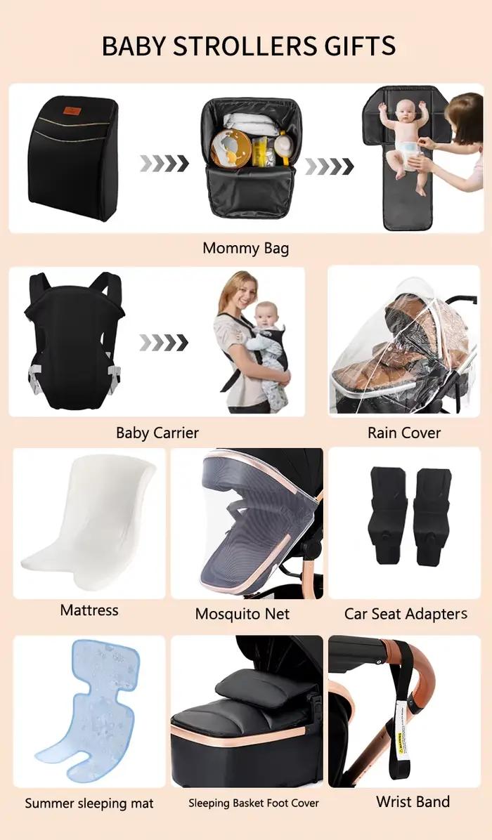 Poussette légère pour bébé, poussette de voyage pliable, poussette 3 en 1, poussette facile à plier,