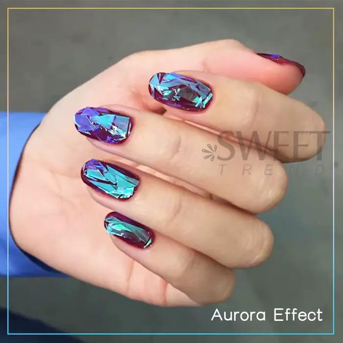 Film holographique Aurora pour ongles, feuilles de verre scintillantes, papier de transfert de glaço