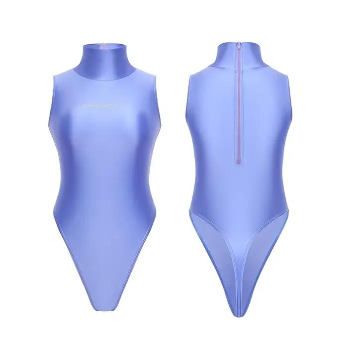 Maillot de bain à col haut pour femme, string extra brillant, sexy, serré, costume de batterie, surf