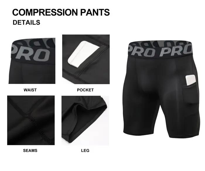 Shorts de compression pour hommes avec poche, en spandex, pour la course à pied, le sport, l'entraîn