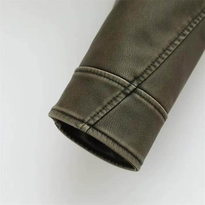 Veste courte Vintage en Faux cuir Pu pour femme, ample, avec ceinture, Streetwear, fermeture éclair,