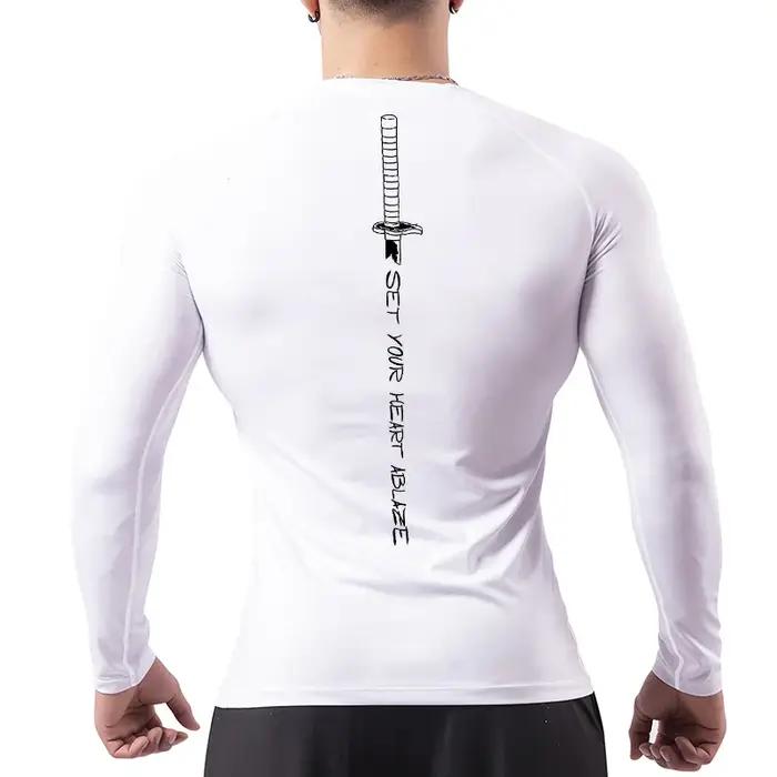 Chemise de Compression à manches longues pour hommes, imprimé épée, t-shirt athlétique à séchage rap