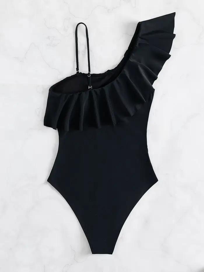 Maillot de bain une pièce femme à volants et empiècements en maille contrastante 2026, style body, p