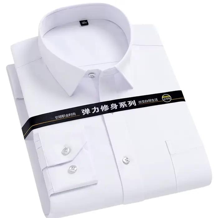 Chemise pour hommes à manches longues col montant (col Mandarin) poche plaquée unique chemises habil