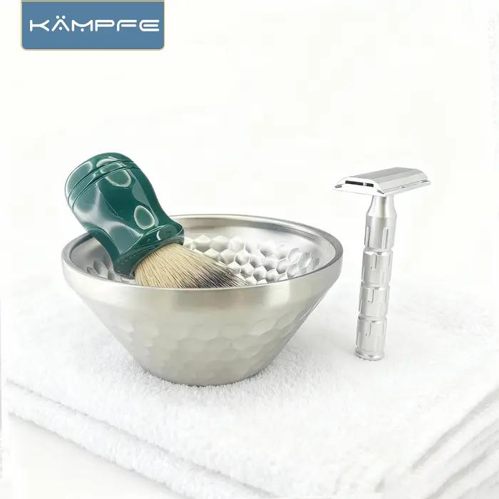 Bol à raser KAMPFE en acier inoxydable pour hommes, doré/argenté, pour le nettoyage du visage, pour