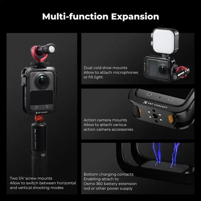 K&F CONCEPT Cage en Aluminium pour Appareil Photo pour DJI Osmo 360 Étui de Protection avec Cache Ob