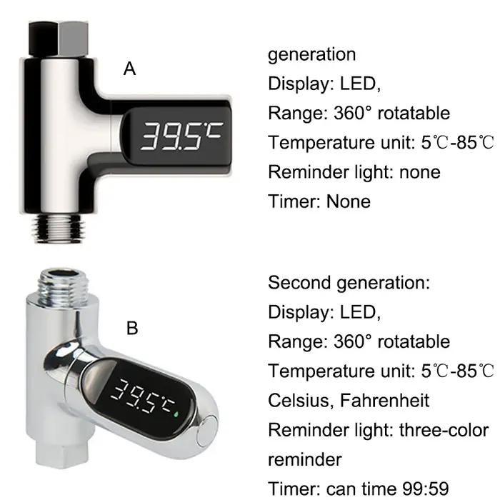 Thermomètre de douche d'eau domestique à affichage LED 5-85 ℃ Thermomètre à eau auto-alimenté à dé