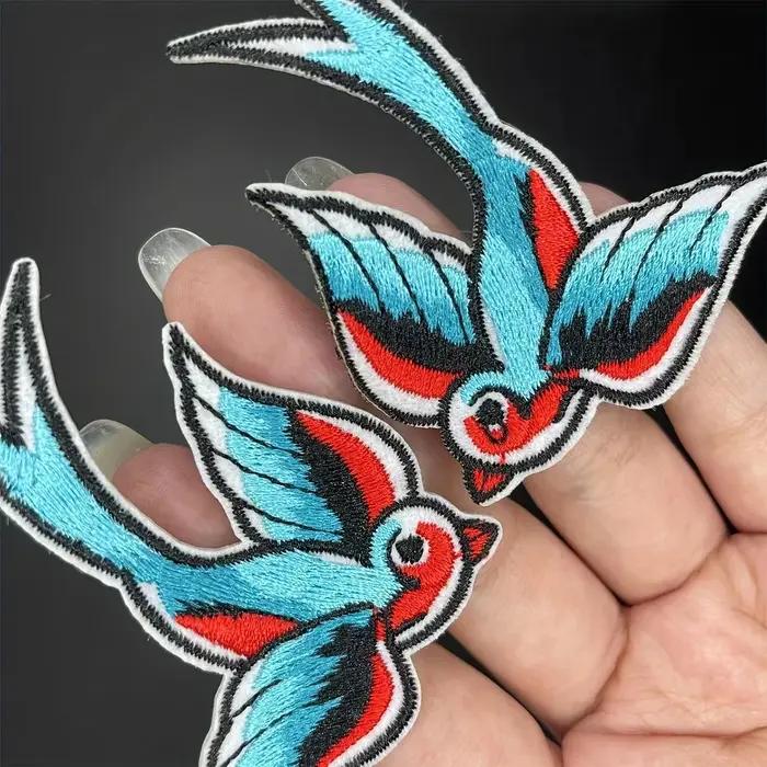 Phenix Birds – paire de patchs à repasser brodés bleu rose or