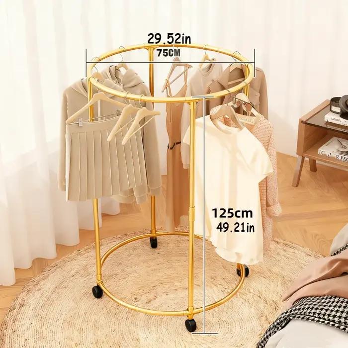 Porte-vêtements multifonctionnel rotatif acier inoxydable 360 degrés étagères roulettes facile à assembler chambre balcon étudiant usage domestique
