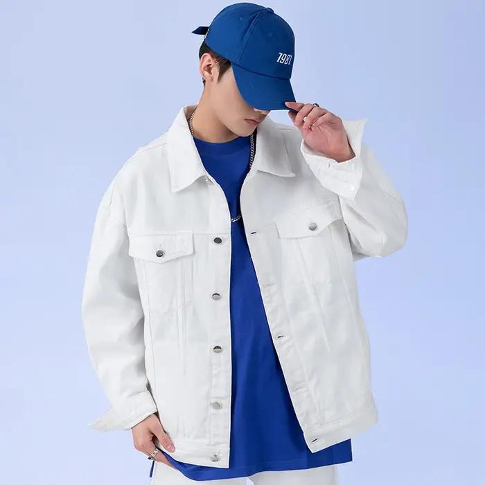 Veste en jean surdimensionnée pour hommes, coton blanc, vêtements masculins, haut classique, mode dé