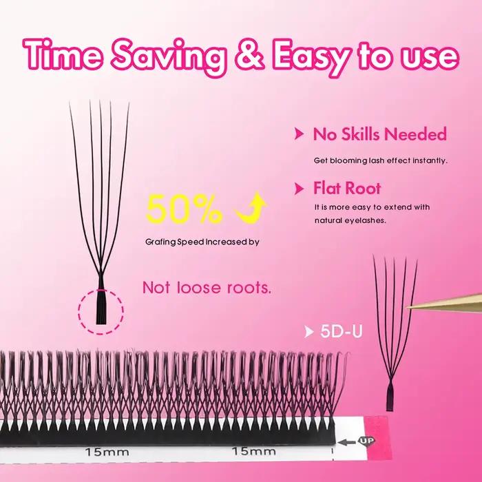 MASSCAKU Extensions de cils 3D/4D/5D/6D en forme de U épaisseur 0.07mm tissé à la main pré-fabriqué