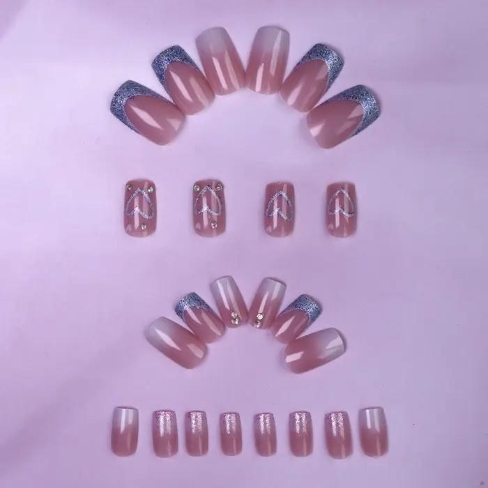24 pièces ongles d'amour courts français dégradé avec 1 Gel de gelée et 1 lime à ongles-pour fille m