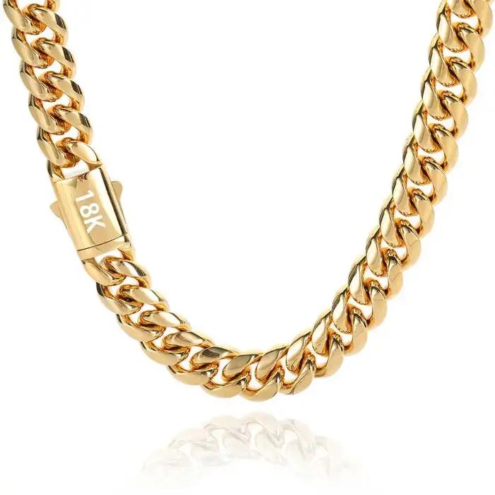 Haute qualité largeur 8-14mm acier inoxydable couleur or chaîne cubaine étanche hommes femme gourmet