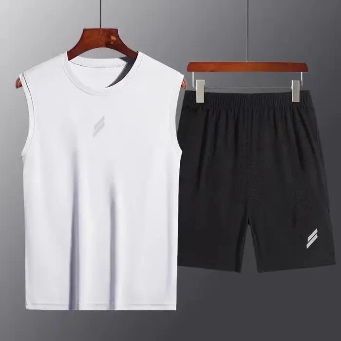 Combinaison de sport en maille pour hommes, gilet à séchage rapide + objectifs pour hommes, ensemble