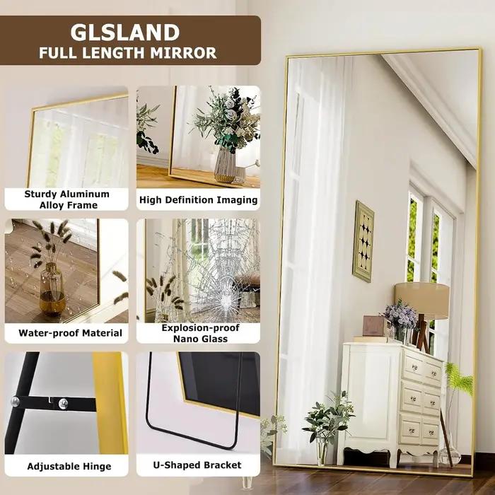 Miroir rectangulaire Extra Large suspendu ou incliné en alliage d'aluminium, cadre fin, Dressing au