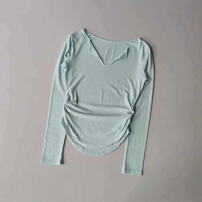 Haut de sport femme col V séchage rapide yoga course Pilates automne coupe couverte