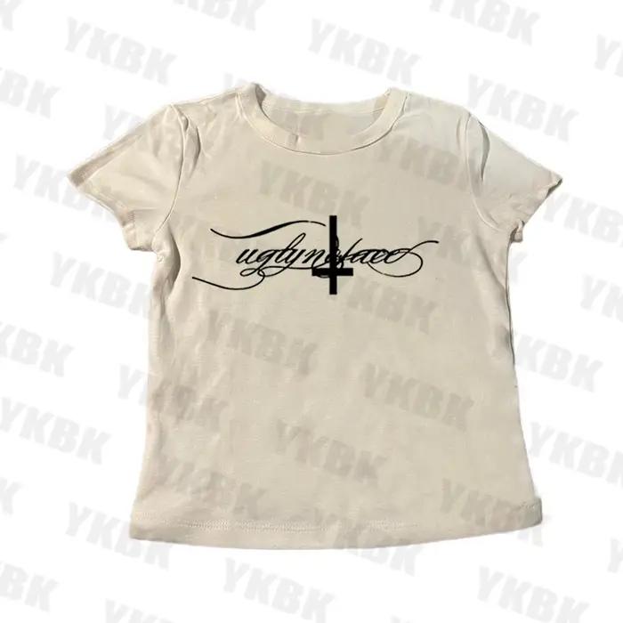 Lettre croix imprimé bretelles décontracté streetwear harajuku grunge punk Y2K crop hauts chic sexy