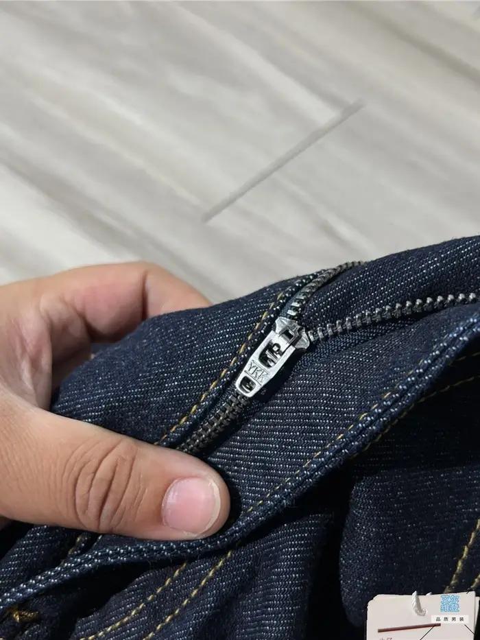 Pantalon décontracté classique à jambe droite pour hommes, coupe ample, en denim 100% coton, style q