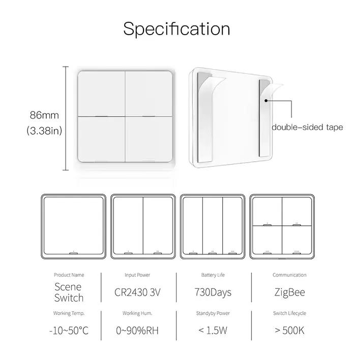MOES 4 Gang Tuya ZigBee sans fil 12 scène interrupteur bouton poussoir contrôleur alimenté par batte