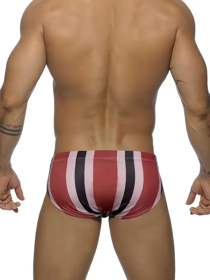Maillot de bain triangle rayé contrasté à séchage rapide pour hommes, maillot de bain très extensibl