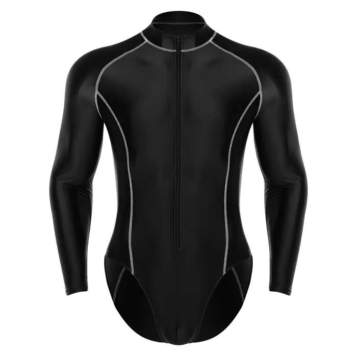 Maillot de bain une pièce brillant pour hommes, protection contre les éruptions cutanées, manches lo