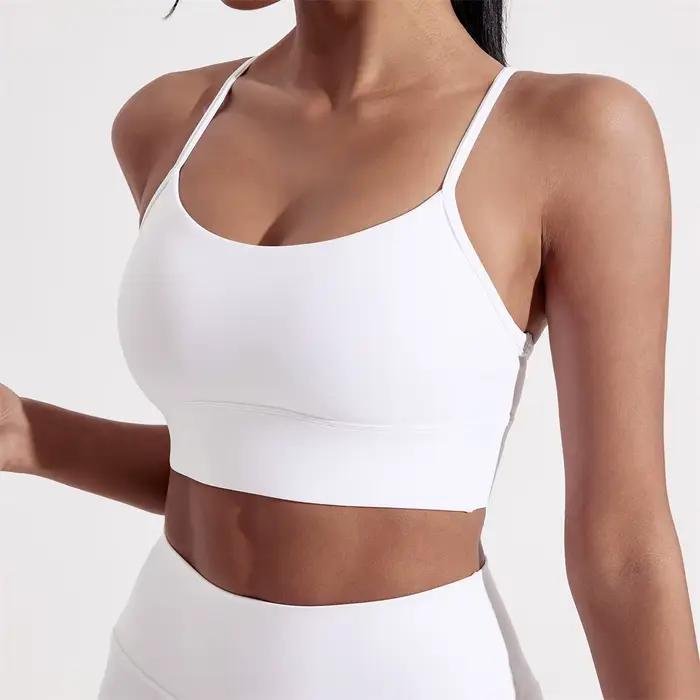 Soutien-gorge de sport pour femmes couleur unie - Haut doux et serré avec coussinet de poitrine pour le jogging et le yoga