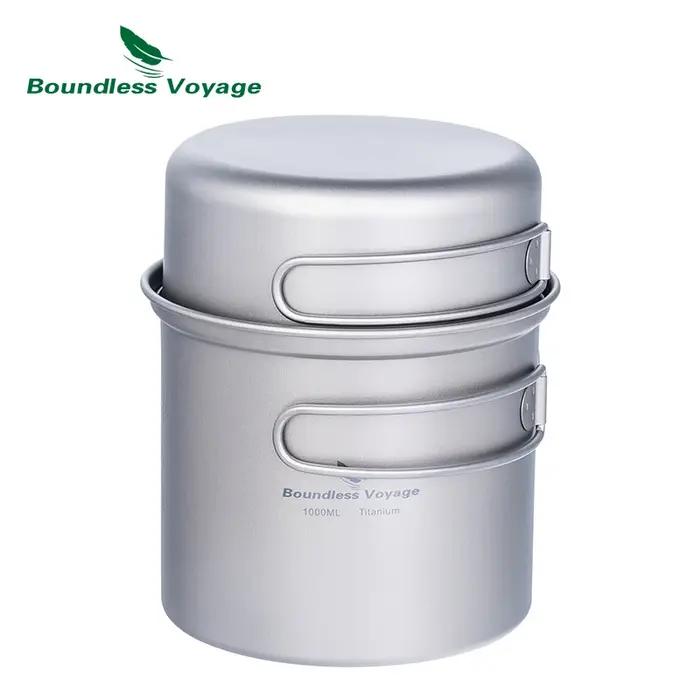 Ensemble de casseroles de Camping en titane, Voyage sans limites, avec poignée pliante, pique-nique,