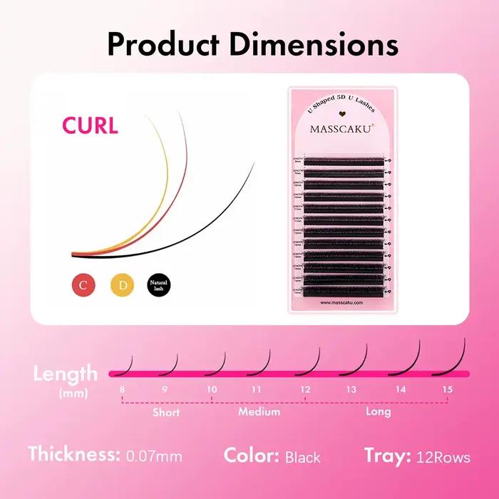 MASSCAKU – Extensions de cils 3D 4D 5D en forme de U, boucles C D en forme de U, ventilateurs préfab