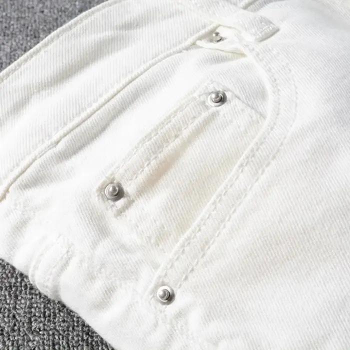 Sokotoo hommes trous de cristal blanc déchiré jean mode mince maigre strass Stretch Denim pantalon