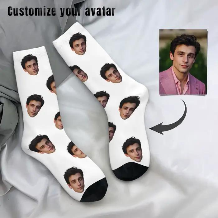 Chaussettes personnalisées en forme de visage unisexes pour homme et femme, chaussettes photo personnalisées pour occasions spéciales, cadeaux d'anniversaire et fêtes familiales
