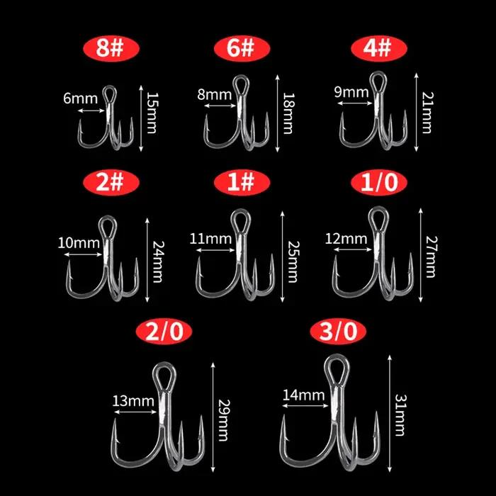 20 pièces hameçons triples 6x hameçon de pêche solide pour grand jeu Bluefish saumon Kingfish 3/0 #