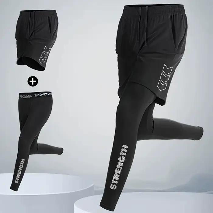 Pantalon de sport compression 2 en 1 hommes - Jogging course fitness séchage rapide