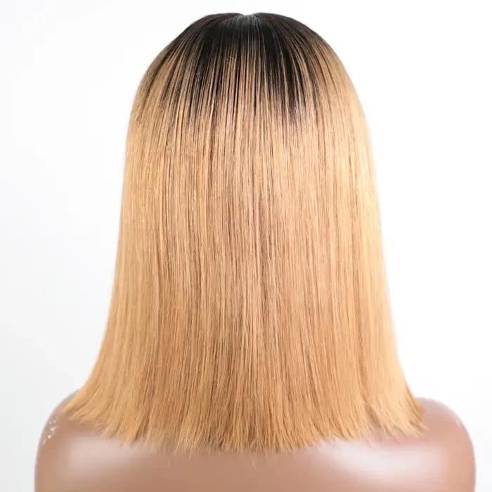 Lekker Ombre Blonde courte droite Bob 13x1 T dentelle avant 100% perruques de cheveux humains pour l