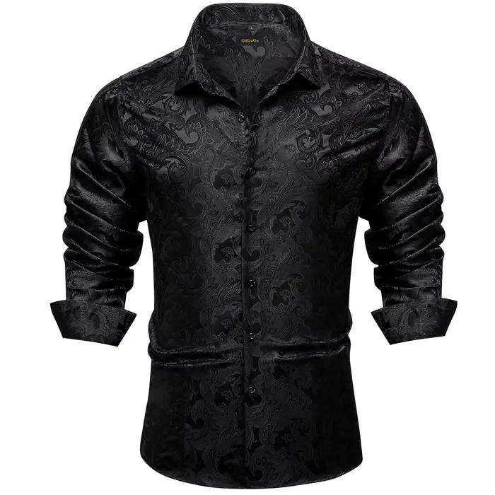 Chemises habillées de luxe pour hommes à manches longues en polyester, col rabattu, motif cachemire,