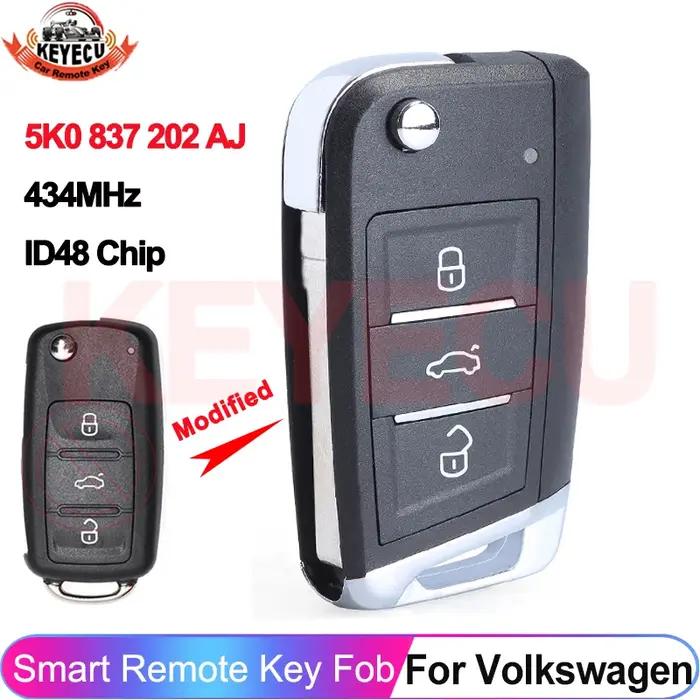 KEYECU 5K0 837 202 AJ clé télécommande améliorée pour VW Volkswagen Caddy Polo Transporter Beetle Je