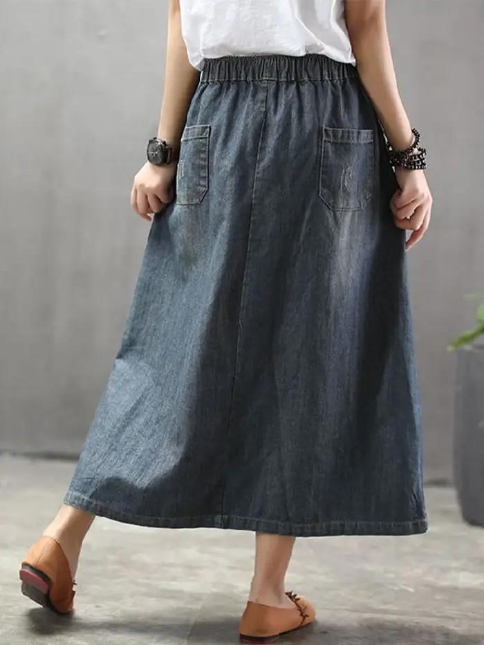 Amax luluE mode coréenne Streetwear femmes été classique broderie lâche Denim jupes dames décontract