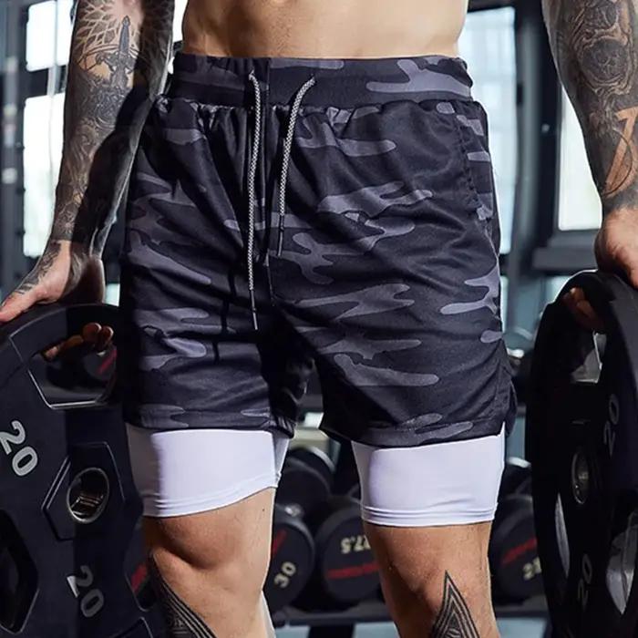 Short de Sport 2 en 1 pour hommes, vêtements de Sport, Short de course à Double pont, bas de plage,