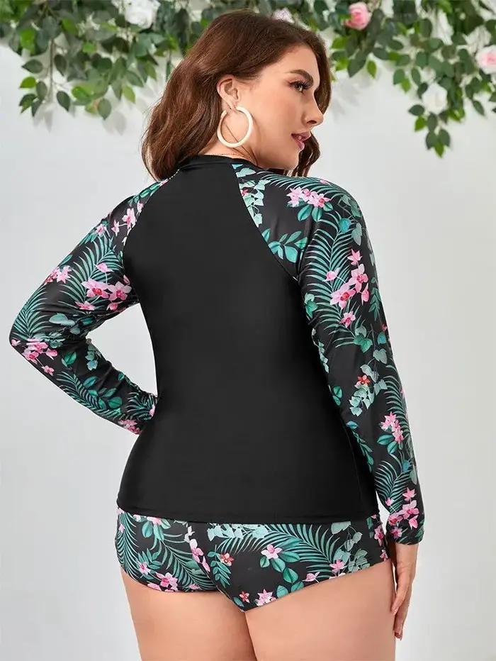 Maillot de bain deux pièces femme grande taille manches longues - Protection solaire été 2024 Tankini