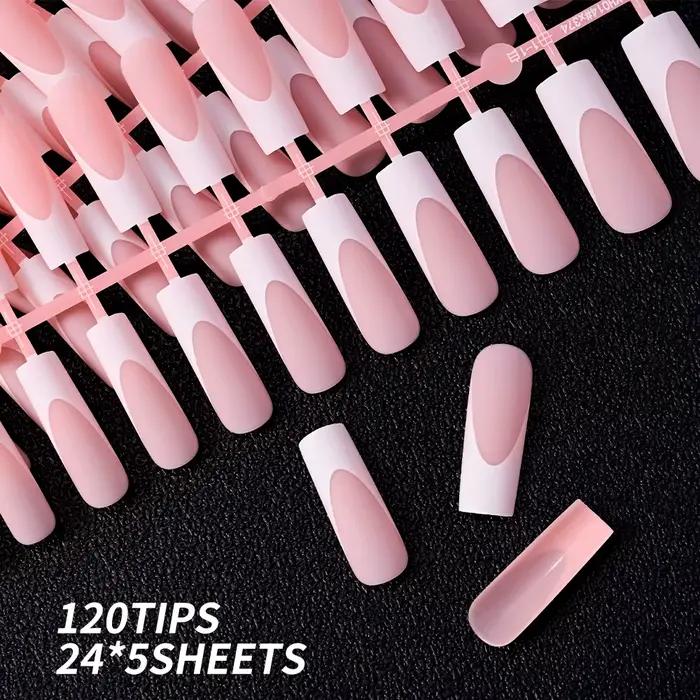 Faux ongles français longs et carrés, bord blanc, cercueil de Ballet portable, couverture complète,