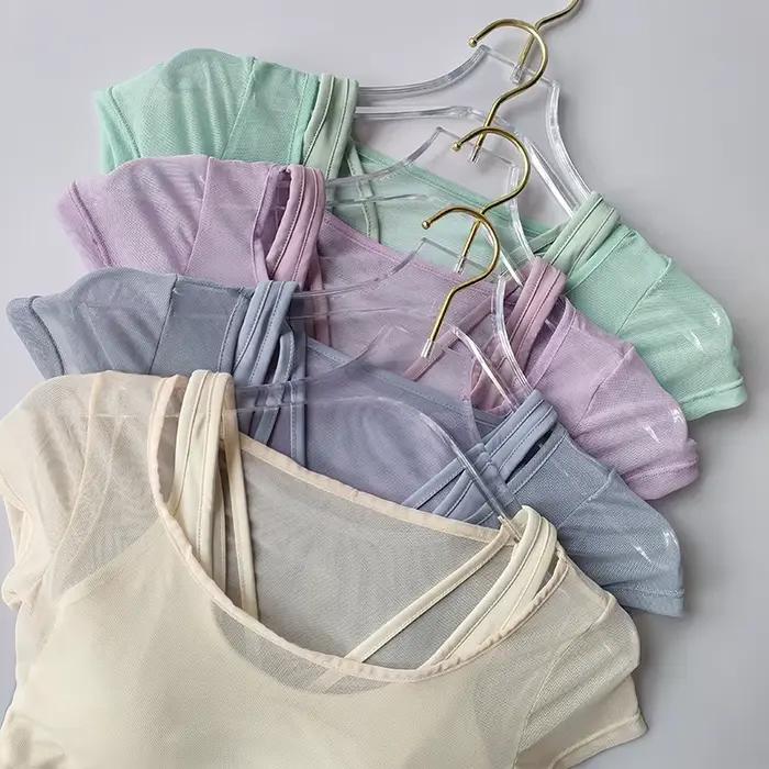 Combinaison de Fitness pour femmes, entraînement Pilates, coussin de poitrine, haut de Yoga, séchage