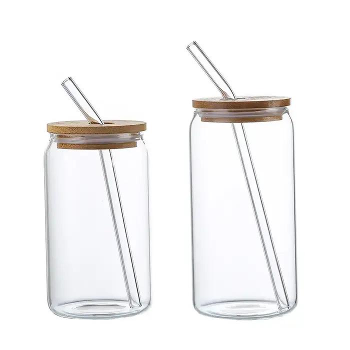 Tasse en verre créative avec couvercle en bambou, en forme de thé, jus, lait, café, tasse à boire en
